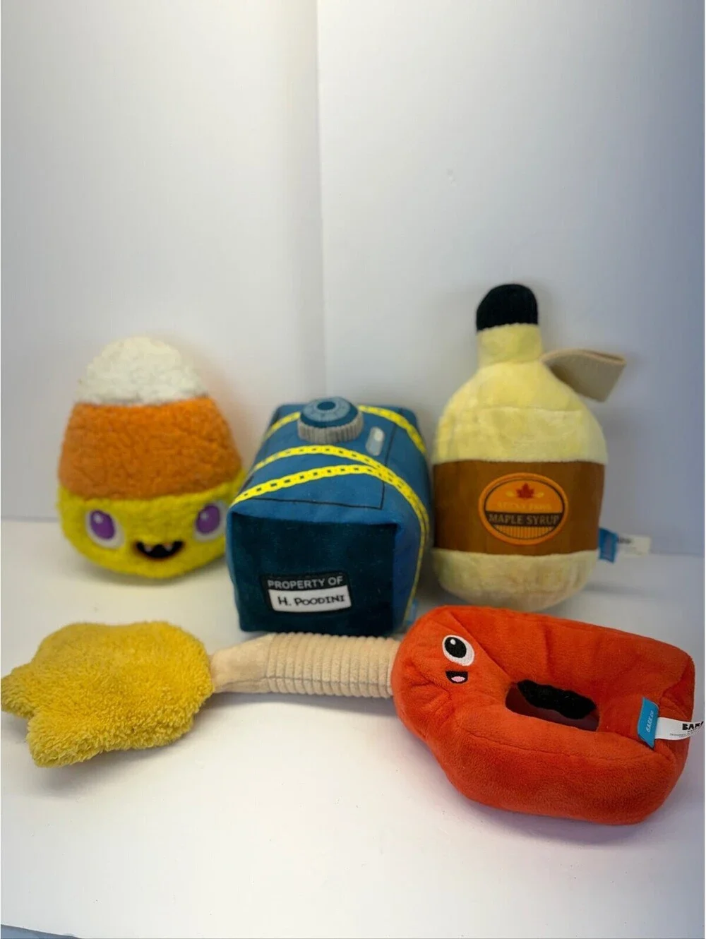 BarkBox Plush Dog‎ Toy Lot 4pc H. Poodini Safe Maple Syrup Candy Corn D-4
